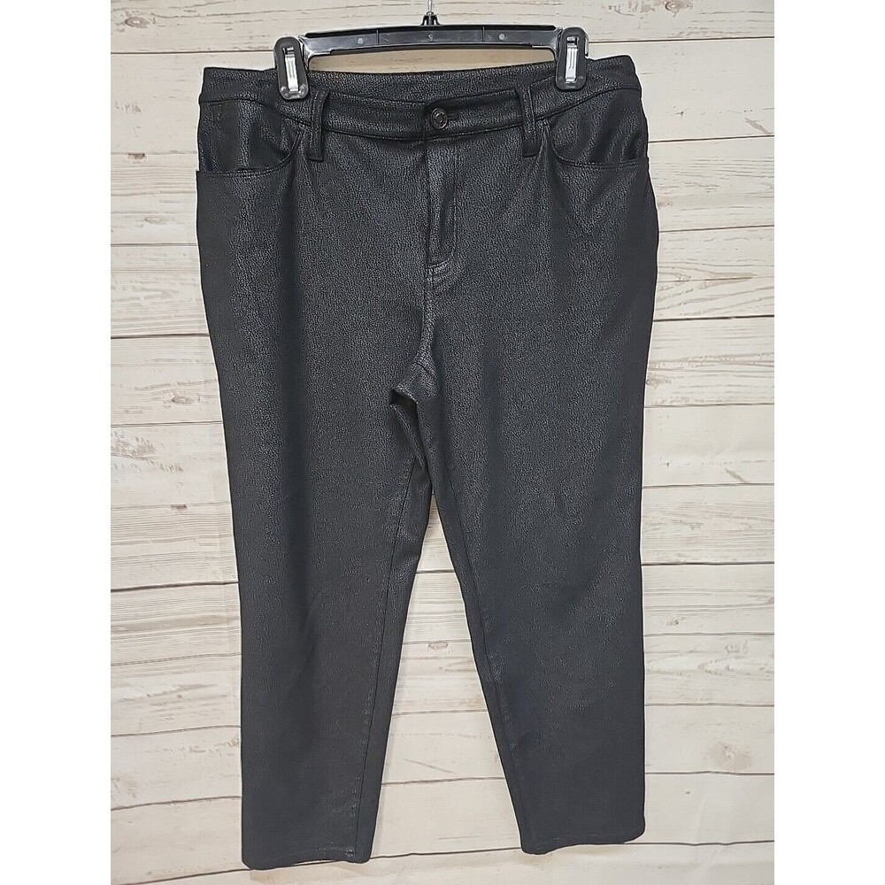 Chico's Women Size 2P (Large Petite) Ankle Pants Black Faux Leather Look Stretch